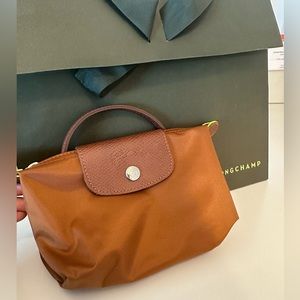 NWT Longchamp Le Pliage Cognac Mini Pouch with Handle
